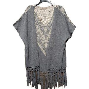 Altar'd State S Gray Cream Lace Open Cardigan Sweater Wrap Boho Cottage Cozy